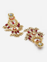 Pink And Gold Drop Earring With Kundan And Pearls