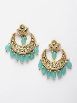 Blue And Gold Drop Earring With Kundan And Pearls