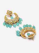 Blue And Gold Drop Earring With Kundan And Pearls