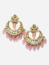 Pink And Gold Drop Earring With Kundan And Pearls