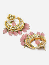 Pink And Gold Drop Earring With Kundan And Pearls