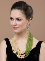 Pink And Green Drop Earring With Kundan And Pearls