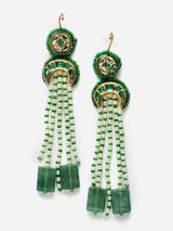 Green And White Drop Earring With Kundan And Pearls