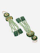 Green And White Drop Earring With Kundan And Pearls