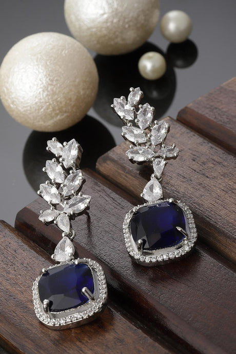 Blue And Silver Drop Earring With American Diamond And Natural Stones