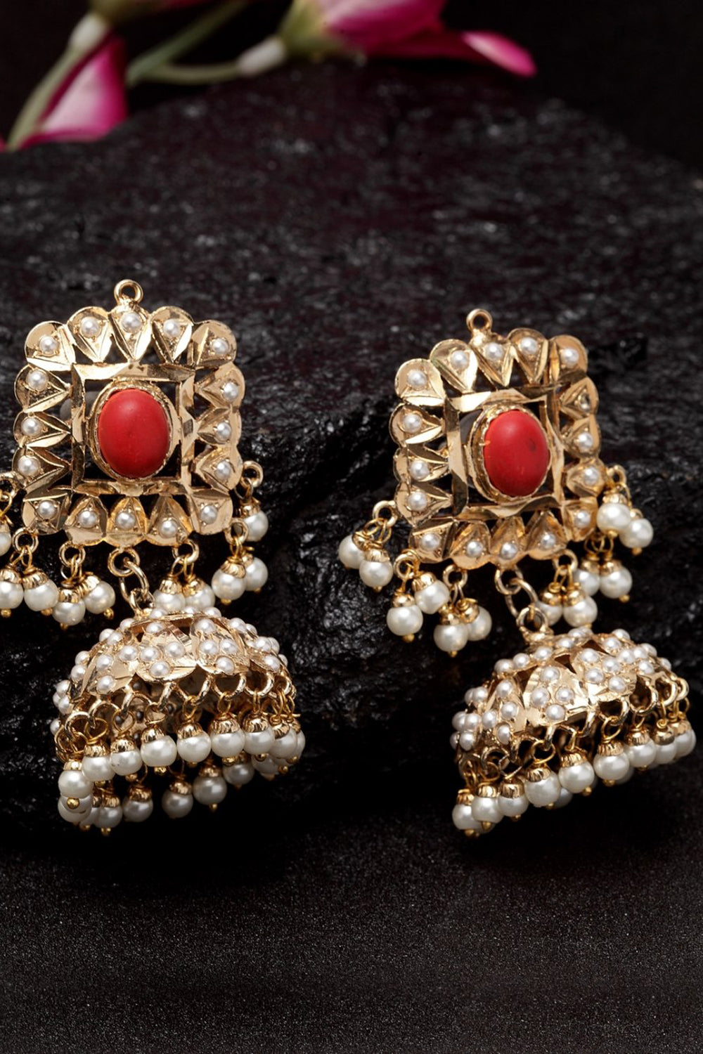 Women's Copper Jhumka Earrings in Gold