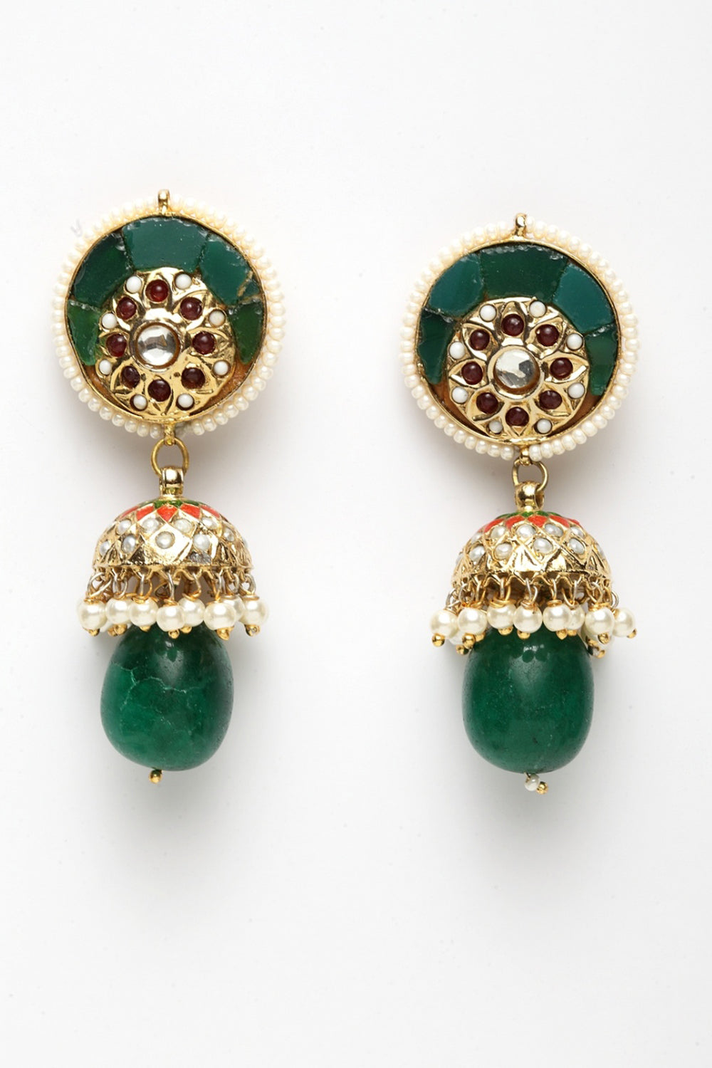 Women's Ceramic Jhumka Earrings in Green