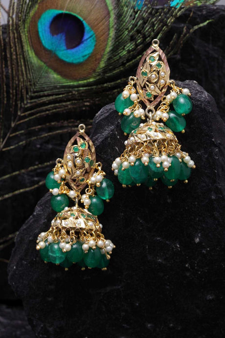 Buy Women's Sterling Silver Jhumka Earrings in Green