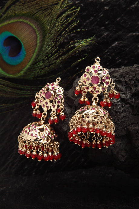 Buy Women's Sterling Silver Jhumka Earrings in Red