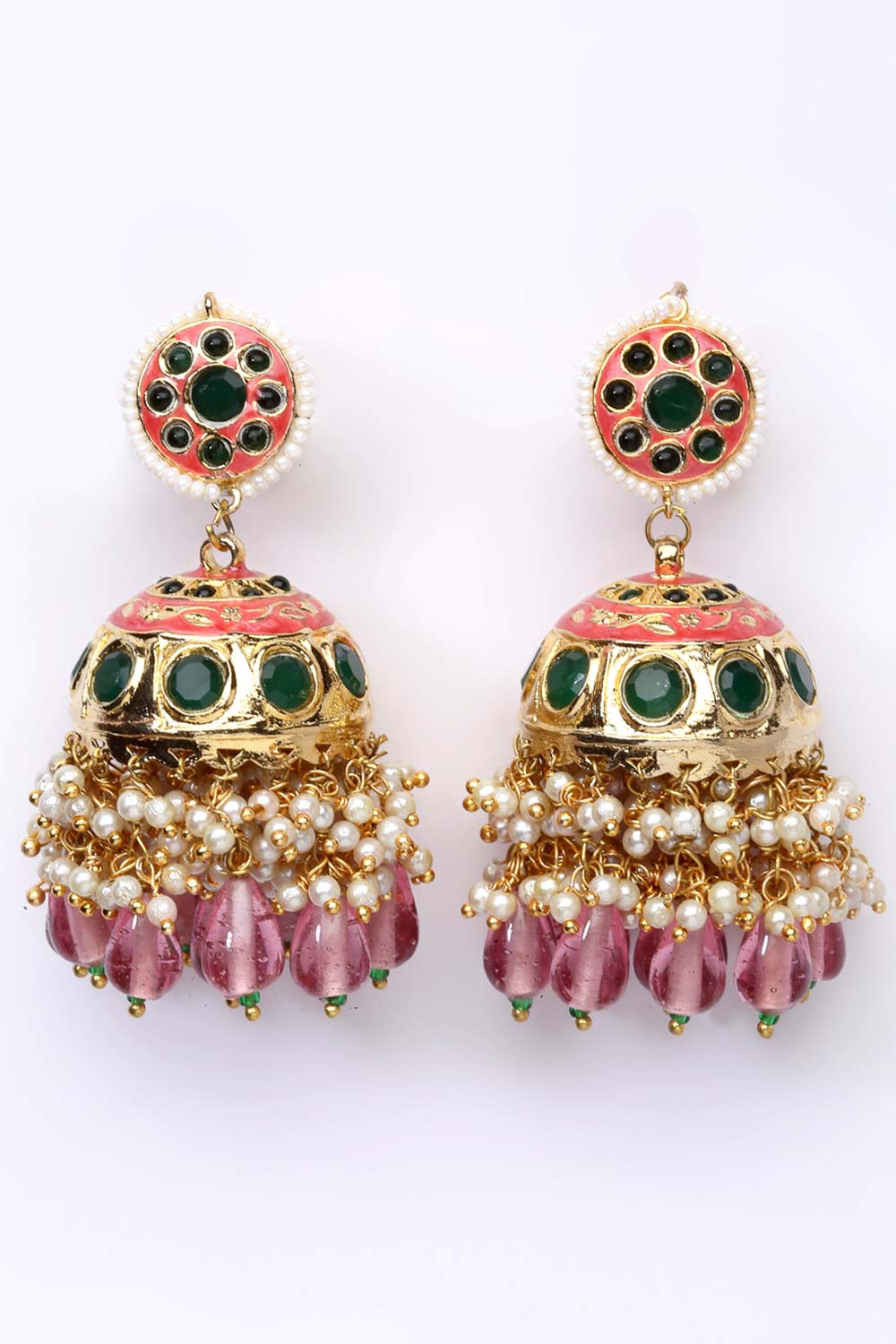 Buy Women's Sterling Silver Jhumka Earring in Pink Online - Side