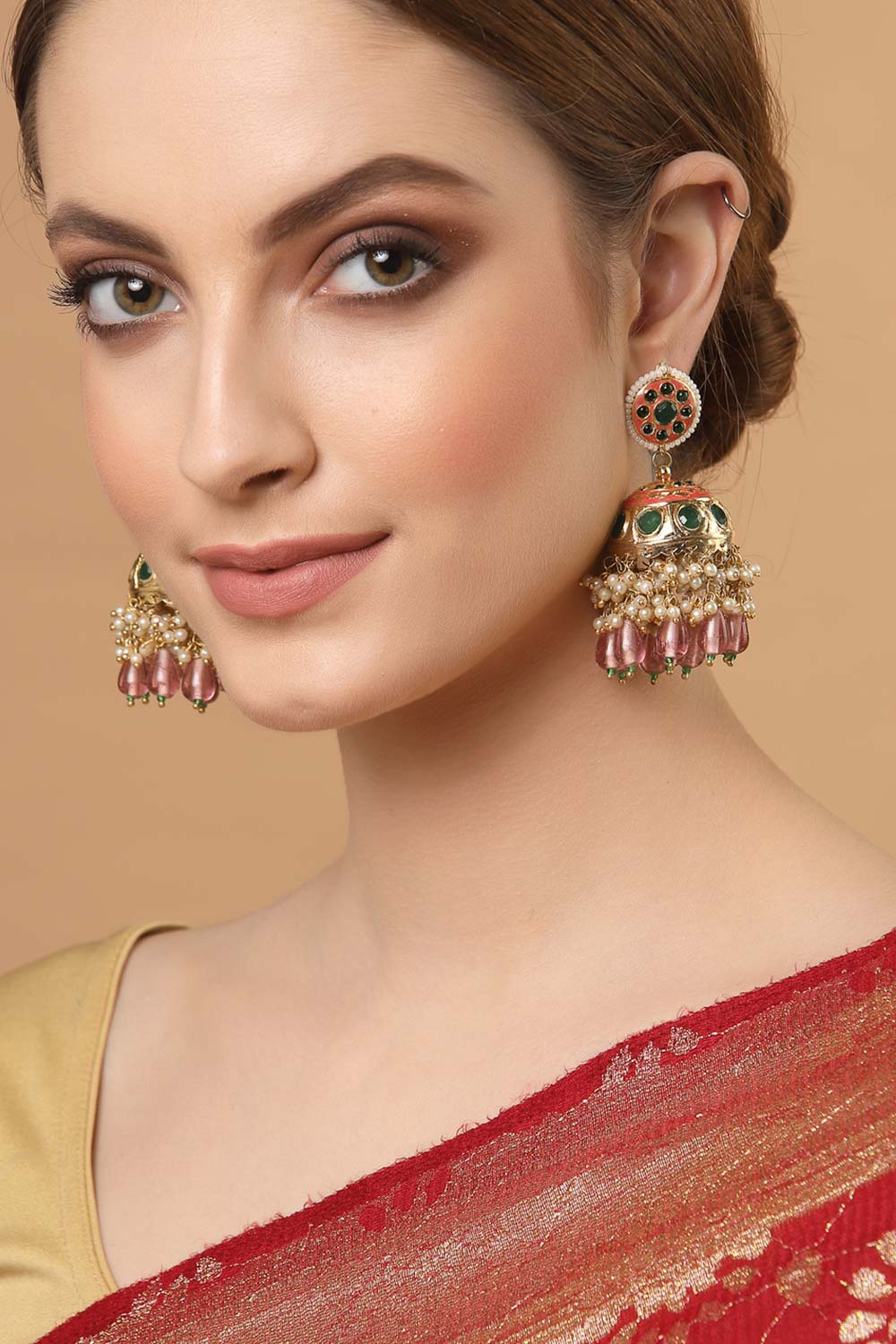 Buy Women's Sterling Silver Jhumka Earring in Pink Online