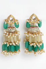 Buy Women's Sterling Silver Jhumka Earring in Green - Front