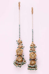 Blue And White Gold-Plated Kundan Diamond And Pearls. Jhumka Earring