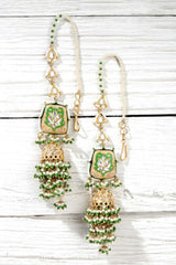 Green And White Gold-Plated Kundan And Pearls Jhumka Earring