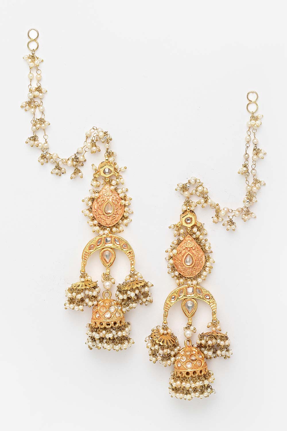 White And Gold Gold-Plated Kundan And Pearls  Jhumka Earring