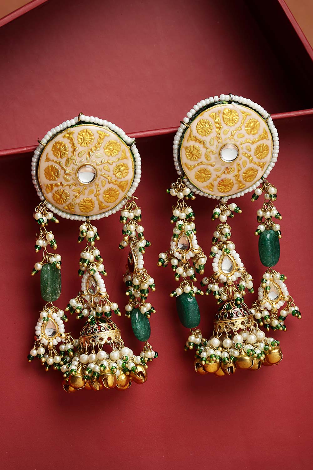 Multicolor Gold-Plated Kundan And Pearls Jhumka Earring