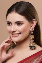 Multi Color Gold-Plated Kundan Diamonds And Pearls Jhumka Earring