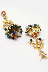 Multi Color Gold-Plated Kundan Diamonds And Pearls Jhumka Earring