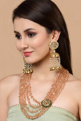 Gold And White Gold-Plated Kundan And Pearls Jhumka Dangling