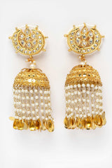 Gold And White Gold-Plated Kundan And Pearls Jhumka Dangling