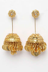 Gold And White Gold-Plated Kundan And Natural Stones Jhumka Dangling