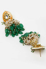 Orange And Green Gold-Plated Kundan And American Diamonds Jhumka Dangling