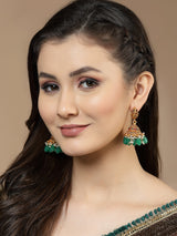 Buy Green and Red Gold-Plated Pearls and Natural Stones Jhumkas Earring Online