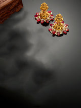 Red And Gold Gold-Plated Pearls And Natural Stones Jhumkas Earring