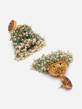 Green And Pink Gold-Plated Pearls And Natural Stones Jhumkas Earring