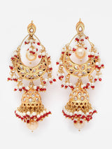 Red And Cream Gold-Plated Kundan And American Diamonds Jhumkas Earring