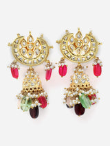 Green And Pink Gold-Plated Kundan And American Diamonds Jhumkas Earring