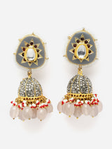 Grey And Pink Gold-Plated Kundan And American Diamonds Jhumkas Earring