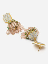 Pink And Green Gold-Plated American Diamonds And Pearls Jhumkas Earring