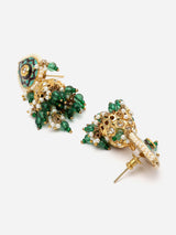 Green And Grey Gold-Plated American Diamonds And Kundan Jhumkas Earring