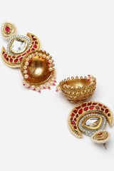 Red And Pink Jhumkas Earring With Kundan And American Diamond