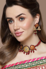 Red And Pink Jhumkas Earring With Kundan And Pearls