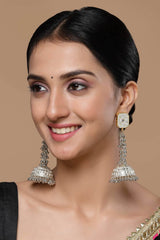 Silver And Gold Jhumkas Earring With American Diamonds And Pearls