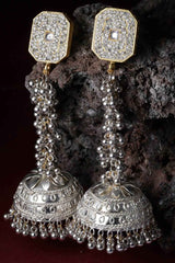 Silver And Gold Jhumkas Earring With American Diamonds And Pearls