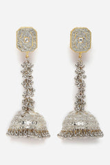 Silver And Gold Jhumkas Earring With American Diamonds And Pearls