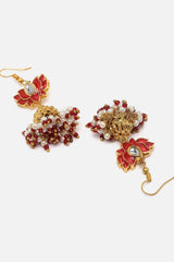 Red And Gold Jhumkas Earring With Kundan And Pearls