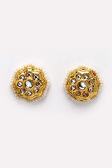 Gold And Cream Gold-Plated Kundan And Pearls stud Earring