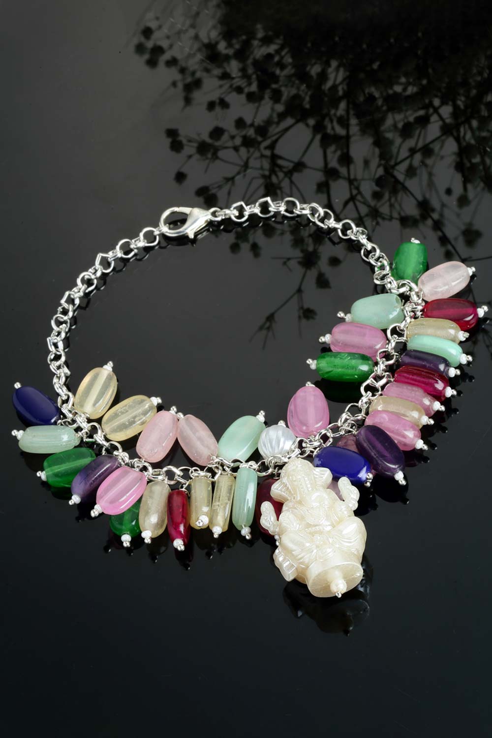 Multi-color Silver-Plated Pearls And Ruby Bracelet