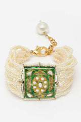 Green And White Gold-Plated Pearls And Ruby Bracelet