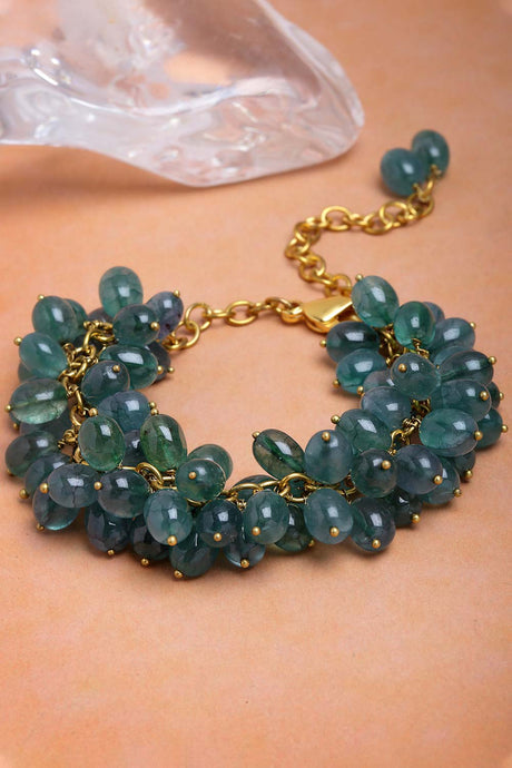Green Gold-Plated Natural Stones And Emerald Bracelet