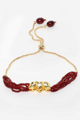 Red And Gold Gold-Plated Kundan And Pearls Bracelet