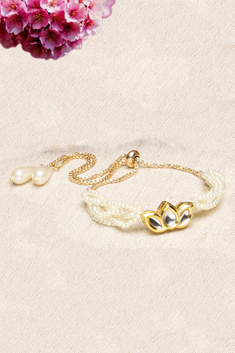 Gold And White Gold-Plated Kundan And Pearls Bracelet