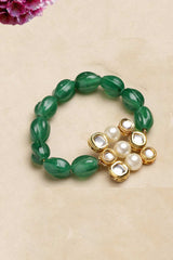 Green And Gold Gold-Plated Kundan And Pearls Bracelet