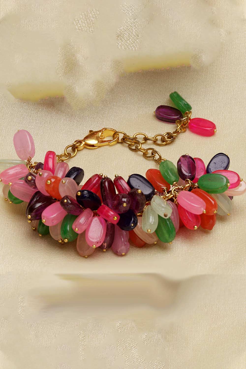 Pink And Purple Gold-Plated Pearls And Natural Stones Bracelet