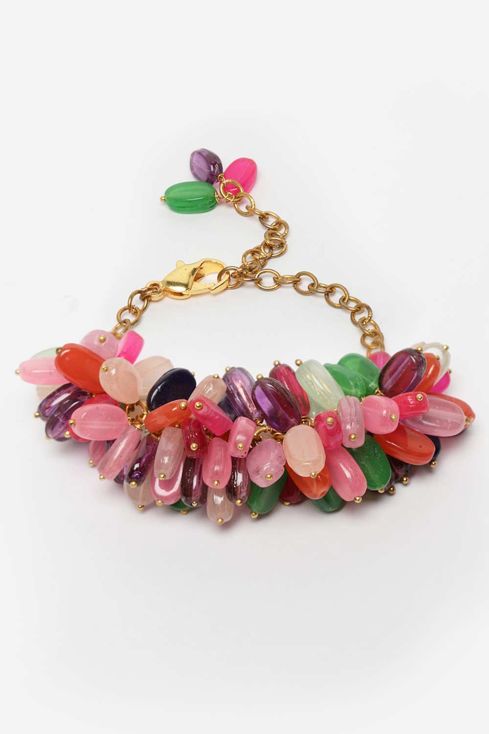 Pink And Purple Gold-Plated Pearls And Natural Stones Bracelet