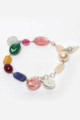 Green And Pink Silver-Plated Pearls And Natural Stones Bracelet